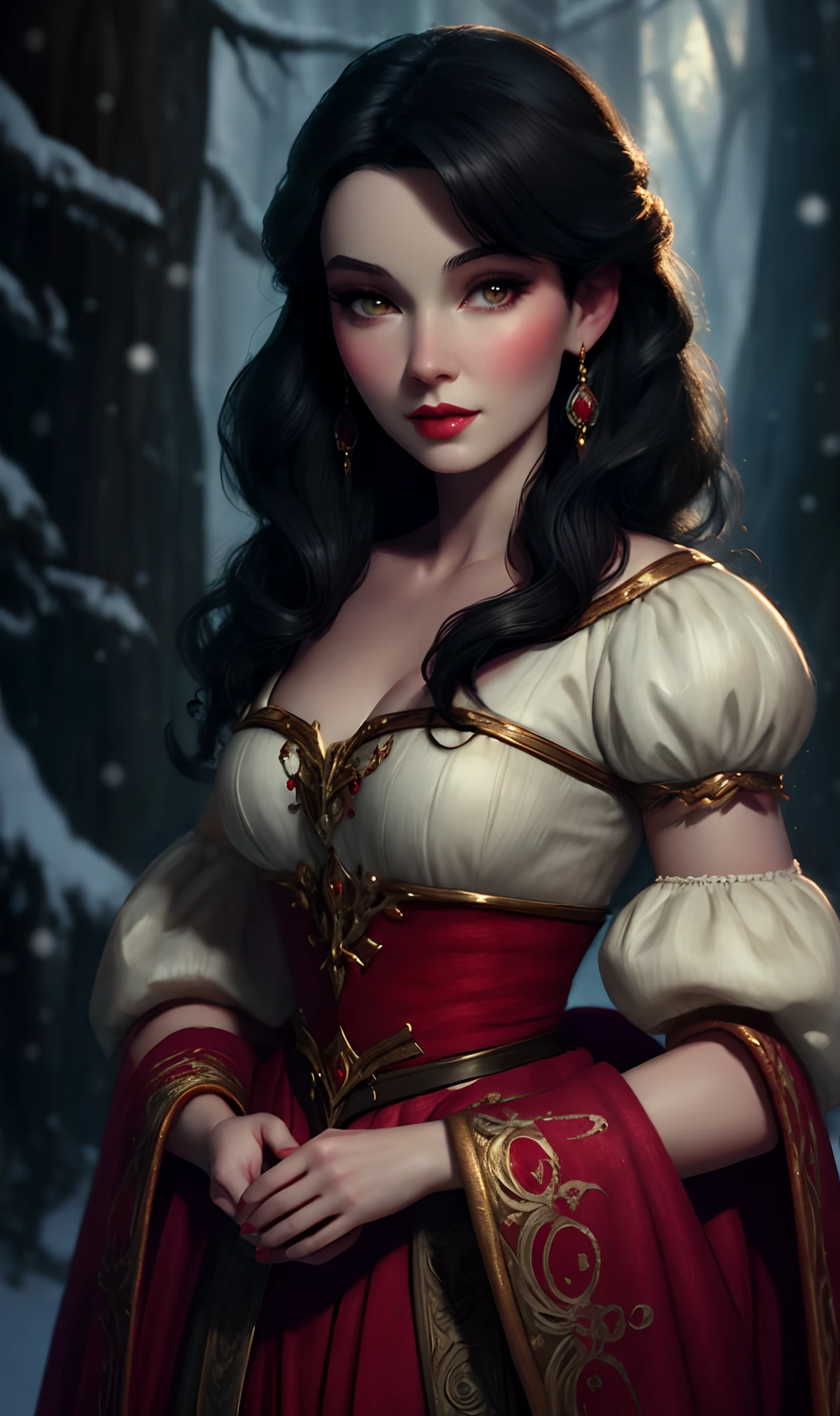 retrato da branca de neve da disney, intricado, peito médio, elegante, Altamente detalhado, minha interpretação, pintura digital, estação de arte, arte conceitual, suave, foco nitído, ilustração,