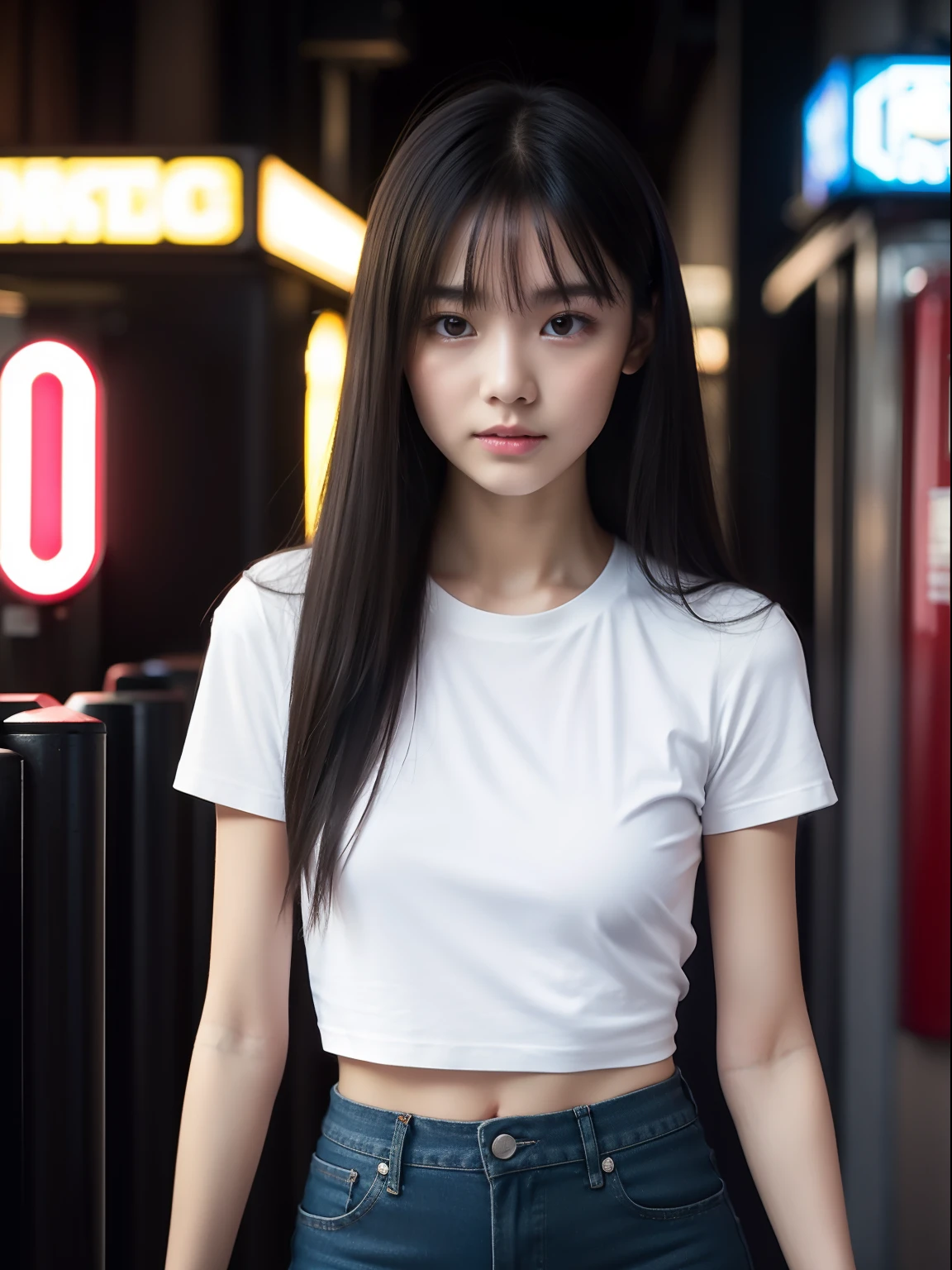 Araffe asian woman with long hair and white shirt posing for a picture -  SeaArt AI