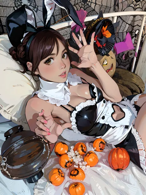 Alafe holding a pumpkin in costume, gorgeous maid, anime girls in maid costumes, cosplay of a catboy! maid! Dress, Lori, maid clothes, けもの, anime cat girl in a maid costume, Maid costume, japanese maid cafe, French maid, sakimichan, Cosplay, in a halloween...