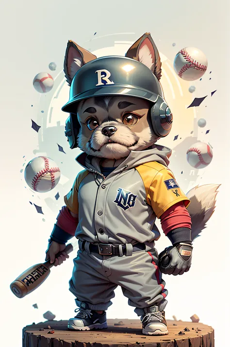 C4tt4stic, Scene where the ball hits the bat、Baseball player cartoon miniature schnauzer dog wearing helmet in uniform（Body hair...