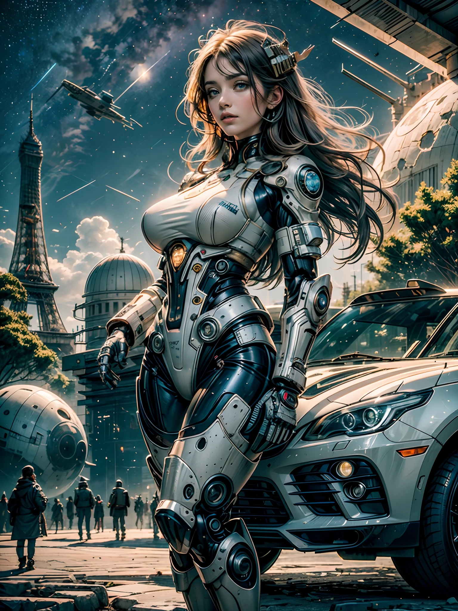 tmasterpiece，1 monk warrior girl with white tech suit clothes，White long hair，laces，abstract vintage scifi background，art by Moebius，Ashley Wood's art，dynamicposes，Wandering Earth，Cosmic starry sky
Futuristic architecture, arquitectura premiada, skyscraper architectureCity, Photographic style, rendering, Alameda de plane trees, Highly detailed dream building in the architectural styles of Oscar Niemeyer and Ernst Haeckel :: Arquiteturacore :: High contrast wide avenue in front full of trees, Realistic visuals of plane trees，attractive beautiful，dramatic contrast，Gentle lighting，Delicate warmth，the soft light，hyper HD， Extremely colorful，best qualityer，perfect female shape，HighDynamicRange，long eyelasher，Unbeatable masterpiece，Snow-whiteskin，putting makeup on，，starrysky，arbitrator，glorious，Heteropupil，Reward the sexy goddess，Large metal mechanical gears，Strange sky，8K high quality，A pair of big eyes are beautiful and moving，White skin，Makeup，Sexy outfit， 【Background with】Large gold gear，Doomsday ruins，Giant tornado，The setting sun burns the clouds，Multiple planets，The end of the world，Multiple planets，Mards，Jupiter，Lightning Thunder， Mercury，Strange sky，Giant tornado，Blue light，salama，Large flying machines，Large flying saucers，ufos，Cool car，Time Tunnel，nuclear power plant，Futuristic car，Cool headlightechanical pets，space shuttle，The rocket took off and ignited， triumphal arch，The Eiffel Tower，the great wall，Egyptian pyramids。