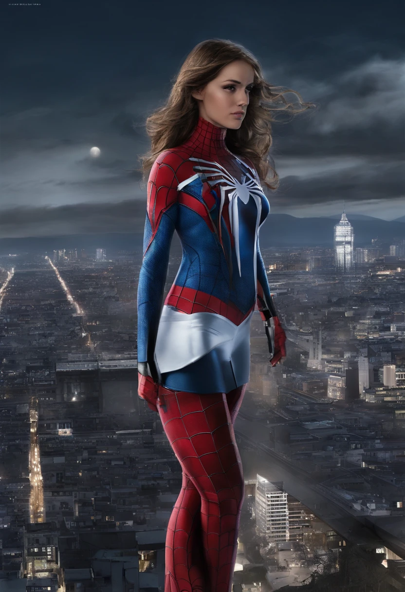 A woman in a spider - man suit standing on top of a building - SeaArt AI