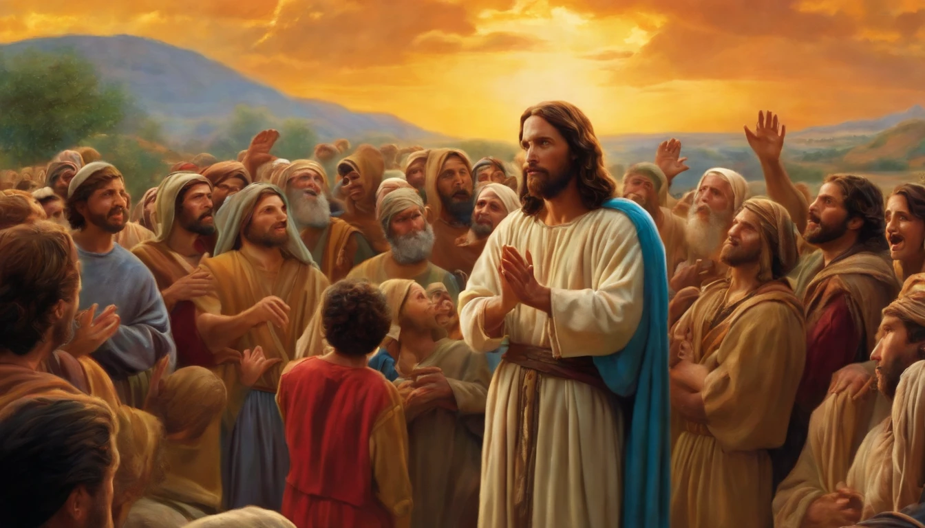 Jesus telling parables in a crowd - SeaArt AI