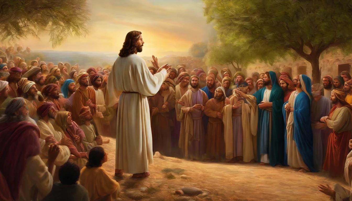 Jesus telling parables in a crowd