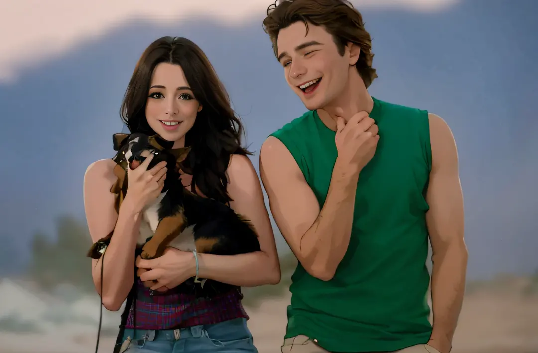 they are two people holding a dog and smiling for the camera, high quality film still, screenshot from a movie, wonderful scene, high quality movie still, scene from live action movie, very realistic film still, still from a live action movie, still from t...