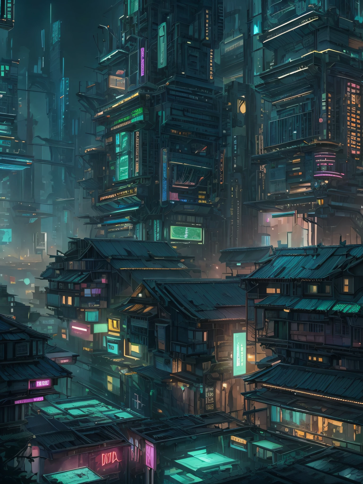 Cyberpunk City no estilo de Unfz3n à noite