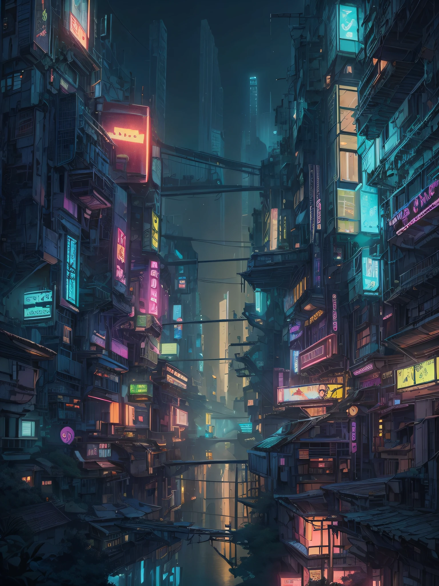 Cyberpunk City no estilo de Unfz3n à noite