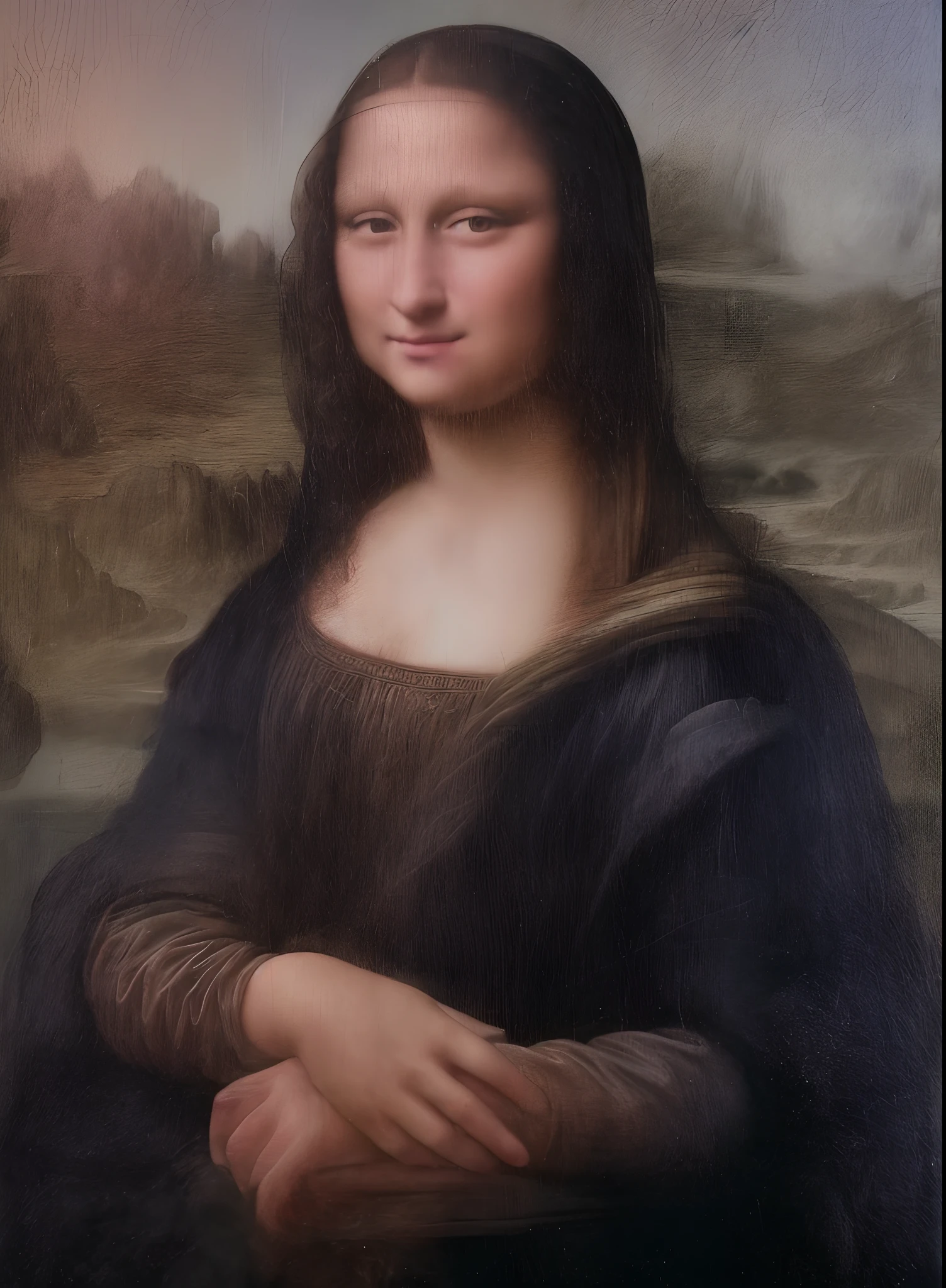 Painting of a woman with long hair and a smile on her face - SeaArt AI