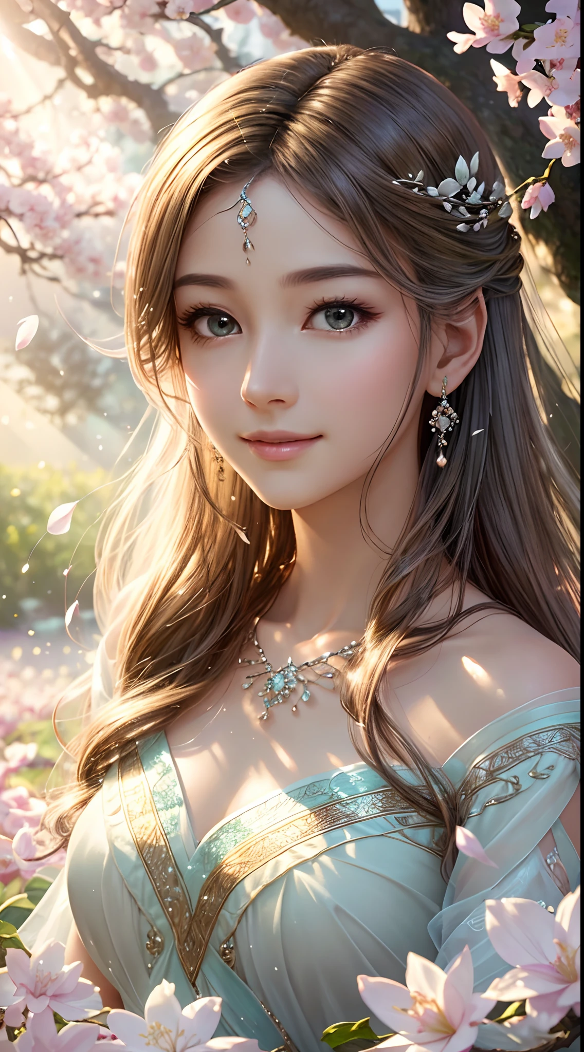 (Best quality,4K,A high resolution,Ultra-detailed,Realistic:1.37),Vivid colors,Sunlight,llight rays,bergamot,white blossoms,Beautiful girl,Exquisite features,Flowing hair,Serene expression,Garden setting,Elaborate dress,Soft sunlight,Gentle breeze,Cheerful ambiance,Backlit scene,a hint of smile,ethereal glowing,Fresh in the morning,Long shadows,harmony of nature,subtle reflections,Natural beauty,Twinkling dewdrops,Clear detail,serenity and calm,Sublime ingredients,Arrive at the branch,whispering leaves,Aromatherapy petals,with light glowing,Sparkling highlights,Subtle shadows,Soft focus,Sublime beauty,Whisper natural,Fantastical Atmosphere,Illuminated background.