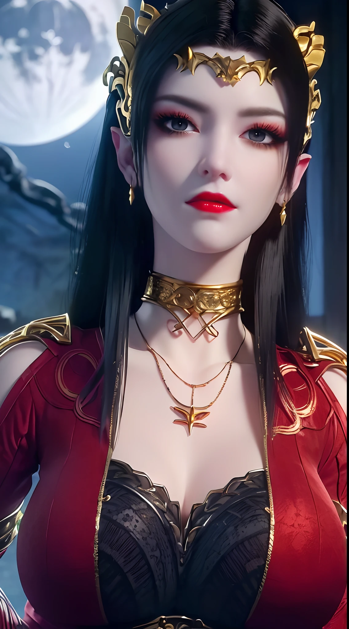 1 reine extrêmement belle, ((porte un costume traditionnel Han rouge avec de fins motifs noirs:1.6)), (((Des motifs sur les vêtements:1.6))), ((longs cheveux noirs:1.6)), des bijoux minutieusement fabriqués à partir de pierres précieuses et de beaux cheveux, ((wearing a 24K gold lace necklace:1.4))), Le noble, style noble d&#39;une fille extrêmement belle, son petit visage est super mignon, son visage est très joli, sourcils fins, beau visage impeccable, ((pupilles des yeux au beurre noir: 0.8)), très beaux yeux, ((yeux bleu platine: 1.6)), (((yeux grands ouverts:1.6))), joli maquillage et coiffure, cils détaillés, maquillage des yeux torride, nez haut, des boucles d&#39;oreilles, lèvres rouges, ((bouche fermée: 1.5)) belles lèvres, mains minces, les plus belles cuisses, ((bras écartés sur les côtés: 1.5)), visage rose, visage propre, beau visage impeccable, peau blanche et lisse, (gros seins: 1.5)), ((seins hauts: 1.6)), Seins serrés, Beau décolleté, (((gros seins and super round: 1.8))), ((super Seins serrés: 1.7)) , beaux seins, corps parfait, bras arrière, poitrine ouverte, bas fins en maille noire avec bordure en dentelle noire, Photo 8K, super haute qualité, super réaliste, super 10x pixels, optique, studio lumineux, bords clairs, dual-tone éclairage, (peau très détaillée:1.2), super 8k, soft éclairage, haute qualité, volumetric éclairage, photoréaliste, photoréaliste high resolution, éclairage, meilleure photo, 4K, Qualité 8k, Effet de flou, lisse et tranchant, 10xpixels, ((mer et clair de lune sur fond de nuit:1.5)), Aurore, foudre, super graphismes réalistes, graphismes les plus réalistes, 1 fille, seul, seulement, Image extrêmement nette, surréaliste, (((portrait frontal: 1)))."