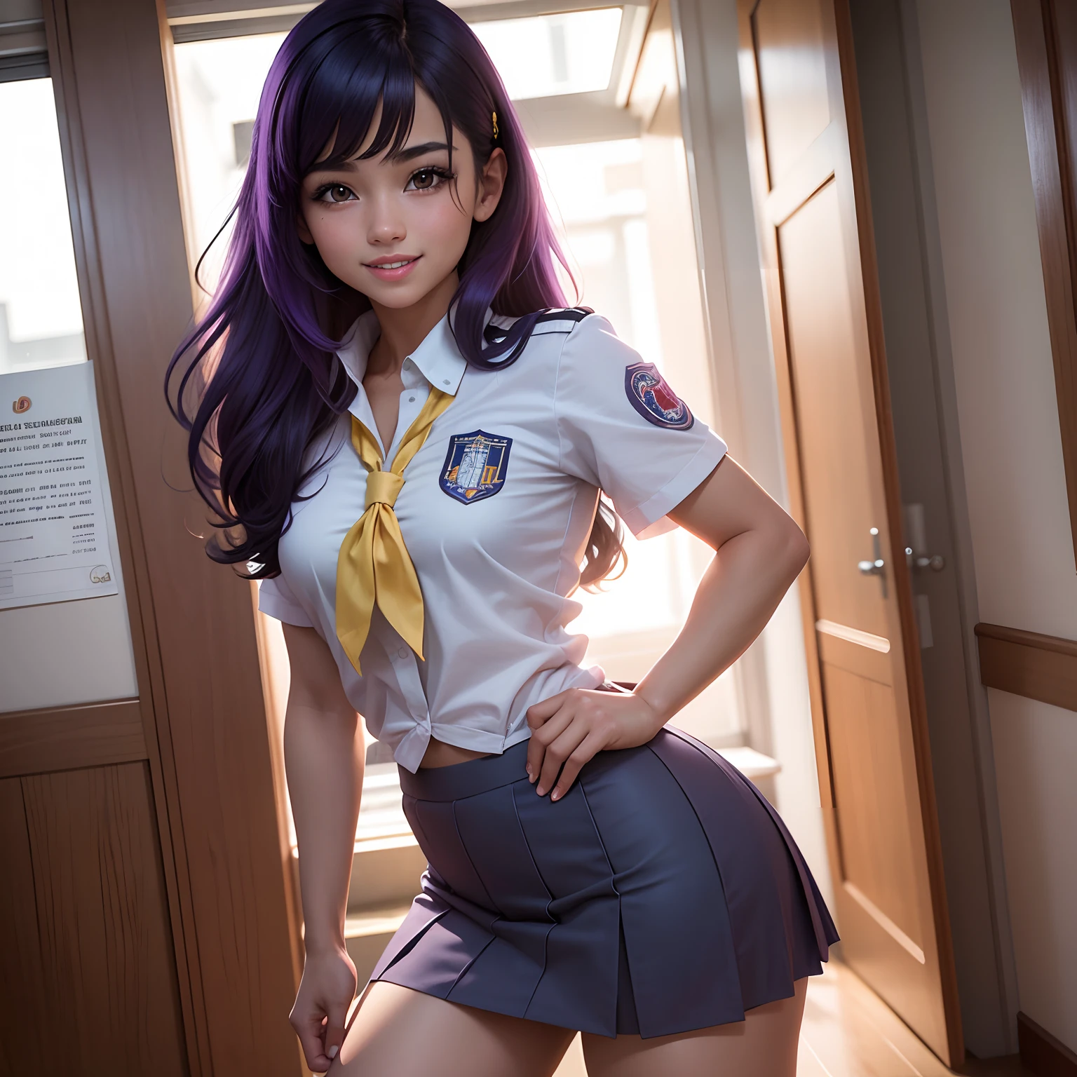 Arafed asian woman in uniform posing in a hallway - SeaArt AI