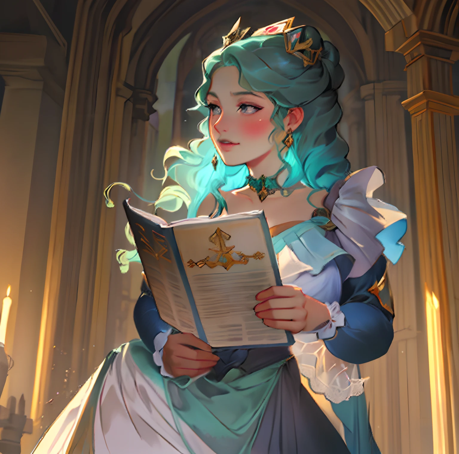 There is a drawing of a woman in a black dress reading a book, No estilo de arte de Bowater, retrato do livro do RPG, sombreamento plano mucha, Beautiful, retrato da princesa, Senhora Vitoriana, beautiful illustration, rococo queen, inspirado em Sophie Gengembre Anderson, portrait of princess merida, Alphonse Mucha e Rossdraw, fanart detalhado