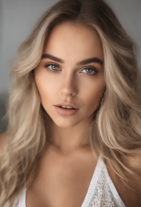 A close up of a woman with long blonde hair and blue eyes - SeaArt AI