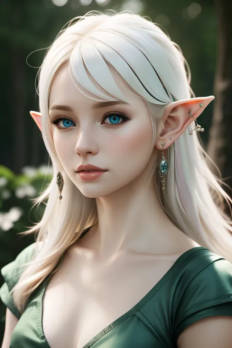 Masterpiece, high quality, (pale skin tone:1.5), elf, fit, beautiful elf, sexy elf, female, portrait, piercings, virgin, black e...