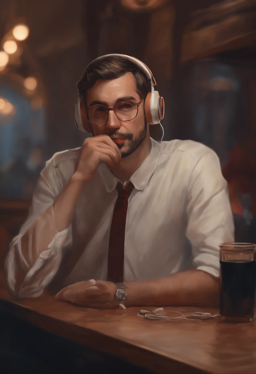 Headphones are worn，Caricature of a man with a cigarette in his mouth realistic, Portrait of an AI artist in tears, Streamer Twitch / Joueur Ludwig, Red Dieter Meme, 2d portrait, Portrait de Lofi, Portrait NFT, Portrait of an AI-hungry artist, high quality portrait, He has headphones, r /art, r/art, r / art