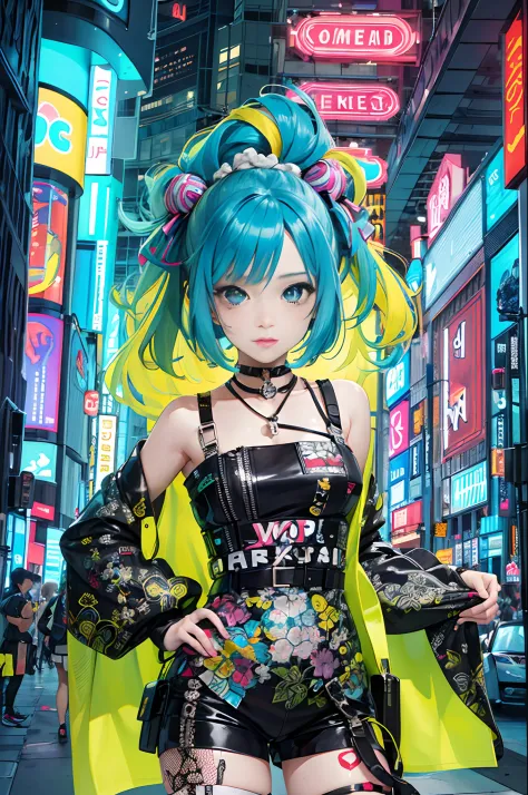 An anime illustration of a cyberpunk girl, looking at viewer, cowboy shot, 
Confident girl with slightly sassy expression, ((Har...