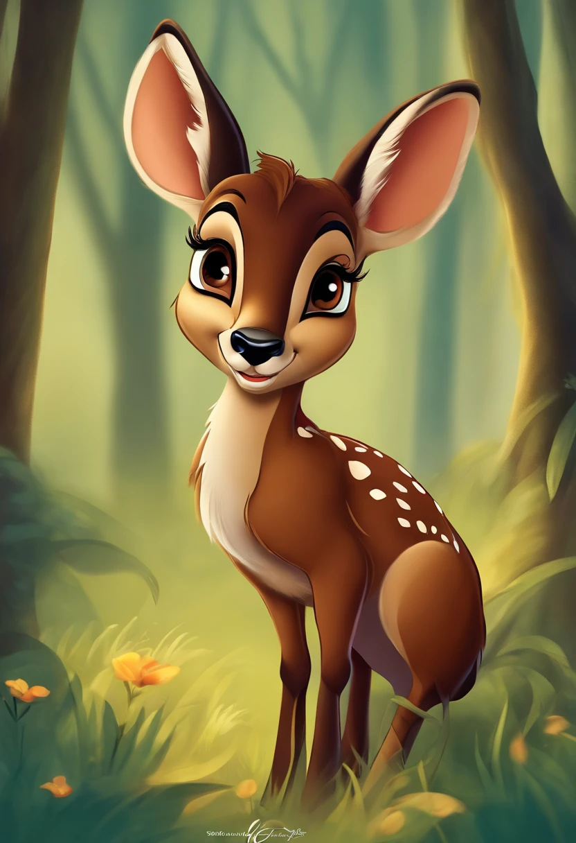 A cartoon deer in the woods with a forest background - SeaArt AI