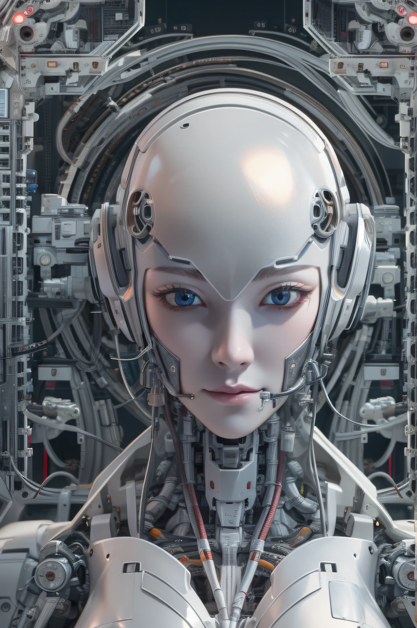 Intricate 3d rendering of highly detailed beautiful ceramic silhouette female robot face, robot, robot part, 150 mm, beautiful studio soft light, rim light, vibrant details, luxurious cyberpunk, lace, surreal, anatomy, facial muscles, cables wires, microchip, elegant, beautiful background, octane rendering, HR Giger style, 8k, best quality, masterpiece, illustration, very delicate and beautiful, very detailed, CG, unity, wallpaper , (fidelity, fidelity: 1.37), amazing, fine detail, masterpiece, best quality, official art, very detailed cg unity 8k wallpaper, absurd, unbelievably absurd, robot, silver helmet, full body, sitting write