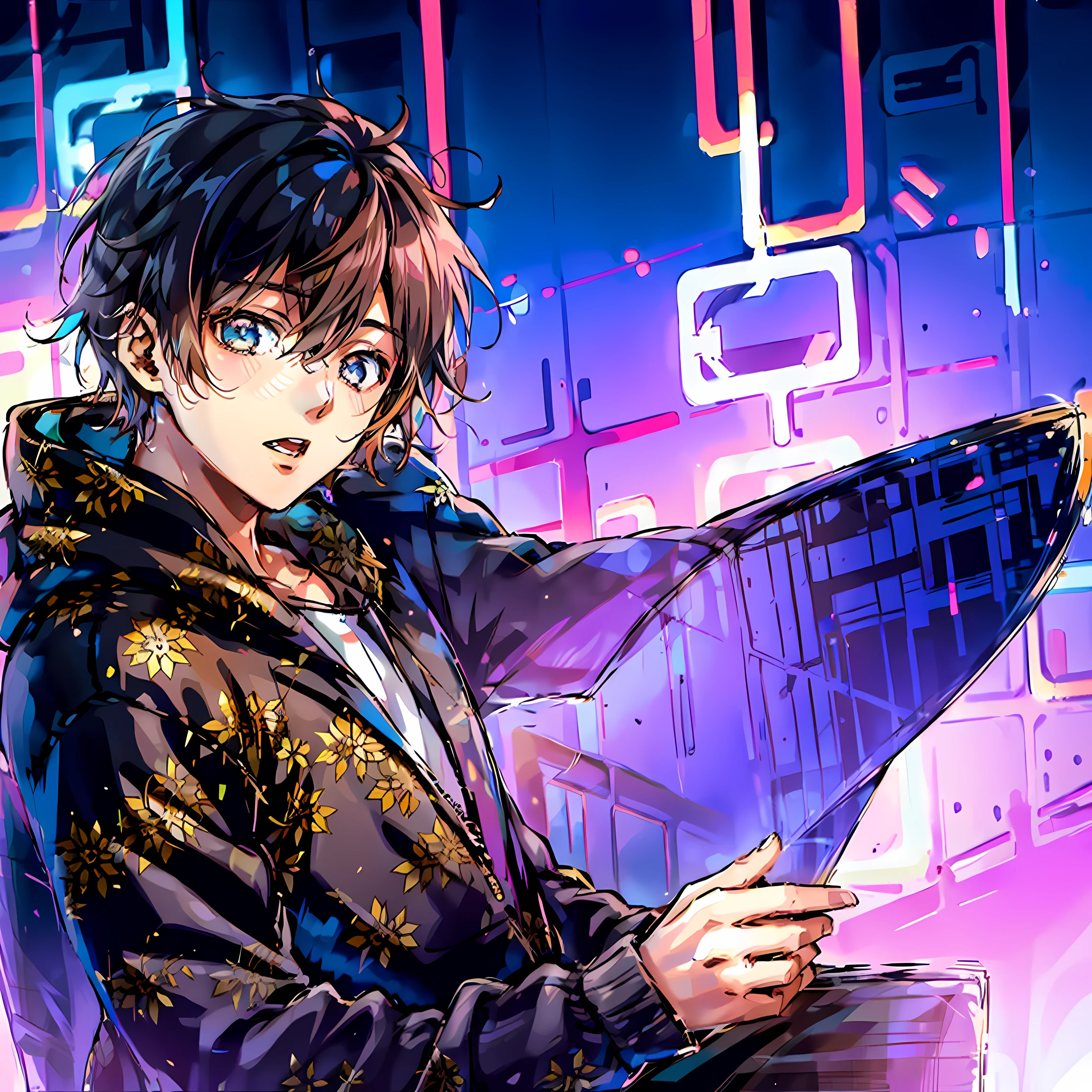 Anime boy with a laptop in his hands - SeaArt AI