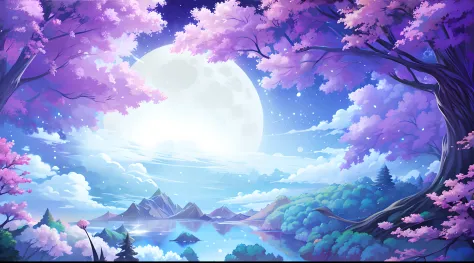 Anime scenery of full moon on a lake with trees, anime landscape wallpapers, anime beautiful peace scene, Anime background art, ...