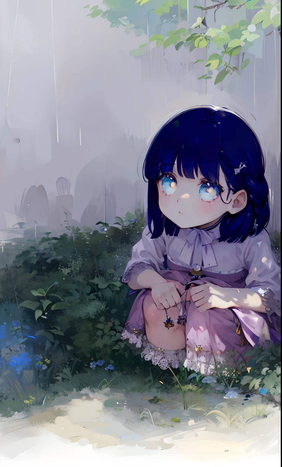 Anime girl sitting in the grass with a flower in her hand - SeaArt AI