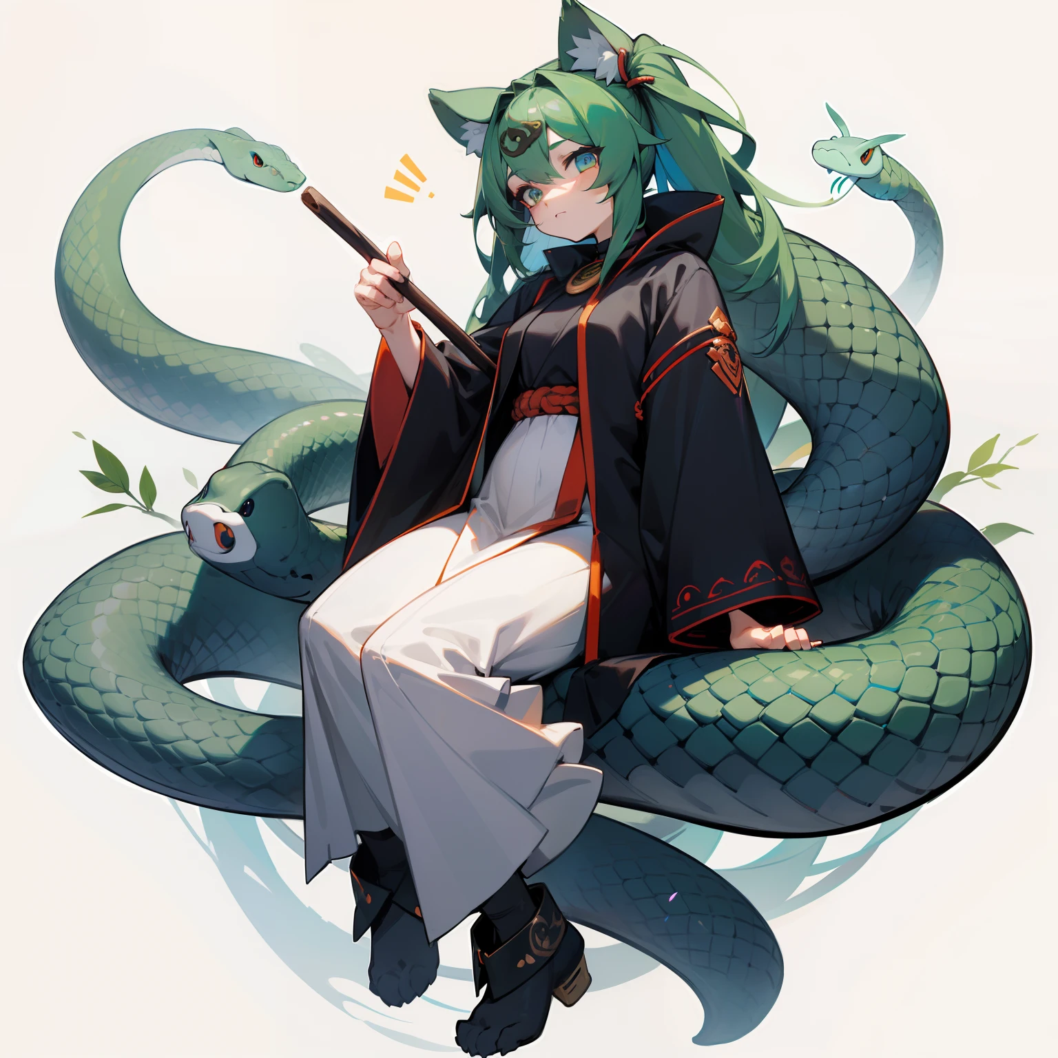 Anime girl sitting on a snake with a stick in her hand - SeaArt AI