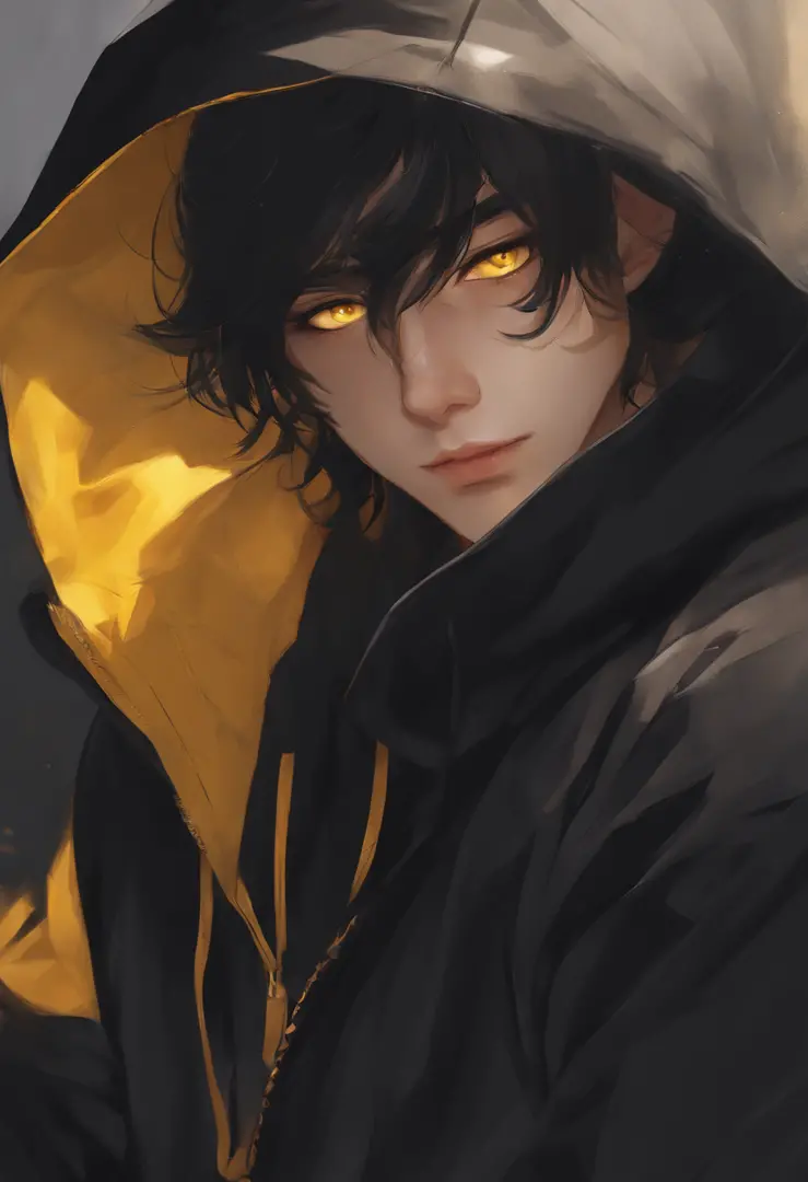 Black boy with yellow eyes and a black jacket and bl