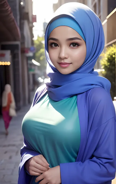 Malay Girl In Hijab Wearing Sexy Pastel Color Pajamas Portrait Photography Big Breasts Mid