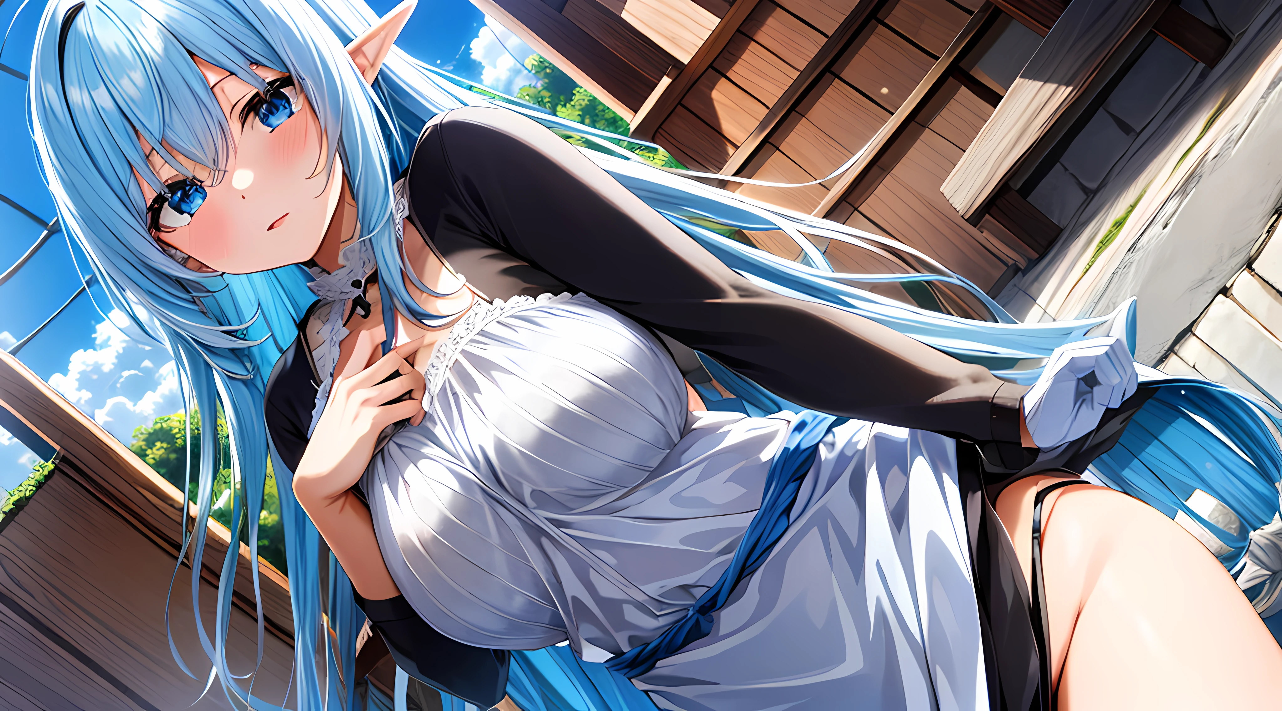 Anime girl with blue hair and blue eyes posing for a picture - SeaArt AI