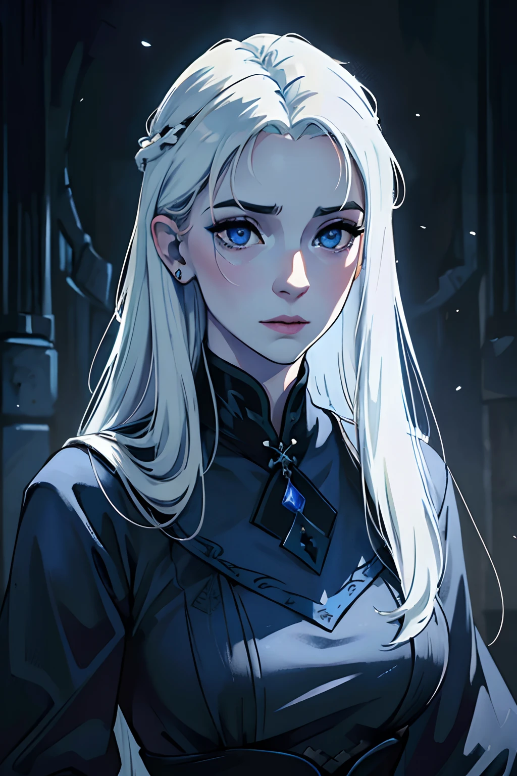 A close up of a person with long white hair and blue eyes - SeaArt AI