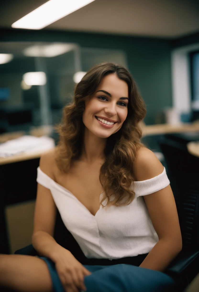 Arafed woman sitting in a chair in an office smiling - SeaArt AI