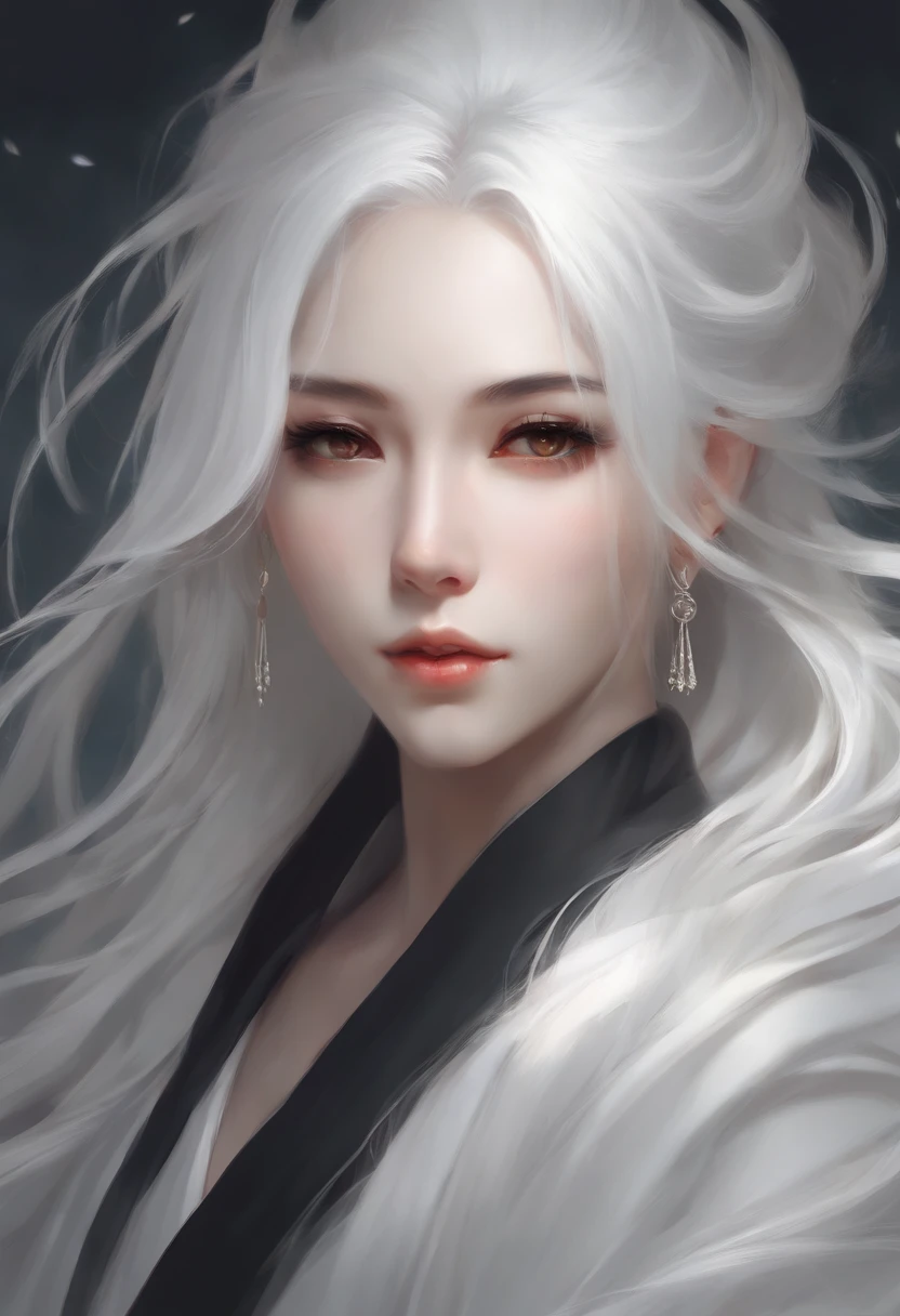 Close up portrait of woman with white hair and black scarf, a character portrait by Yang J, Pixiv Contest Winner, Fantasy Art, white haired god, beautiful character painting, artwork in the style of guweiz, the piercing stare of yuki onna, guweiz, with white long hair, with long white hair, flowing hair and long robes