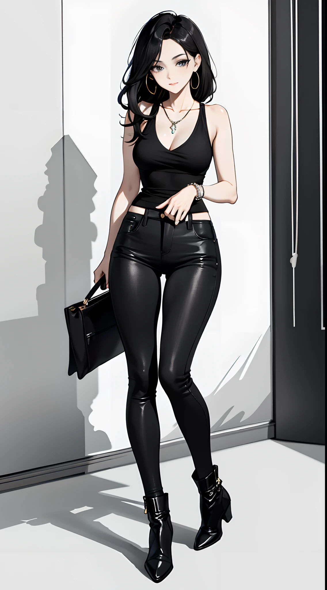 Anime girl in black leather pants and black top posing for a picture -  SeaArt AI