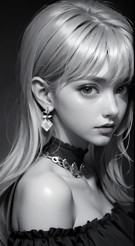 Beautiful girl, high-precision illustrations, monochrome tone effects, chic and sophisticated impression, focus blur envelops he...