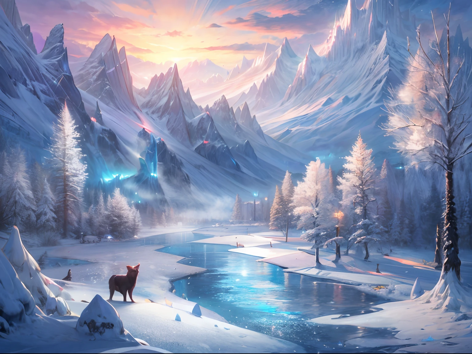 이 숨막힐 정도로 공식 컨셉 아트는 Mappa Studio에서 제작했습니다. 빙하기 동안 얼어붙은 강을 묘사한 장면. 각 요소는 반짝이는 눈과 얼음으로 이루어진 오리지널 담요로 덮여 있습니다., 겨울왕국을 만들어 보세요. 풍경에는 아름다운 얼음 스파이크 숲과 눈 덮인 산이 있습니다., 천상의 아름다움으로 하늘에 닿다. ~ 위에, 밤하늘에 춤추는 오로라 빛, 얼어붙은 풍경 위에 매혹적인 빛을 발산하세요.
눈보라와 눈보라가 몰아쳐도, 작은 덤불이 탄력 있게 서 있다, 얼음이 많은 환경에 생명력과 색상을 더해보세요.. 은은한 안개가 분위기를 더욱 고조시킵니다., 미스터리를 더해주는군요，그리고 장면에 깊이감을 만들어 보세요..
이 매우 상세한 디지털 아트는 놀라운 4K 해상도로 제공됩니다., 얼음의 섬세한 디테일과 눈의 섬세한 질감을 표현. Octane 렌더링을 사용하여 사실적인 장면 구현, 거의 실체적으로 만들어라.
생물발광 요소를 사용하여 구성에 마법 같은 느낌을 더합니다., 부드럽고 시원한 색상이 얼어붙은 눈 덮인 산의 아름다움을 밝게 비춥니다.. 레니클레어의 예술적인 기술이 만들어내는 청결함, 잘 정의된 선, 작품의 전반적인 미적 매력을 높입니다..
이 걸작은 Mappa Studios의 재능과 전문성을 보여주는 증거입니다., 공식 아트와 일러스트레이션의 최고 품질을 나타냅니다.. 구성이 완벽하게 균형을 이루고 있어요, 삼등분의 법칙을 고수하라，시각적으로 즐거운 요소 배열 만들기.
8K 해상도로, 이 컨셉 아트는 놀라운 수준의 디테일을 보여줍니다., 관객이 묘사된 얼어붙은 세계에 완전히 몰입하게 하세요.. 이미지는 판타지 아트 분야의 진정한 보석입니다., 집중적이고 매혹적인 비전으로 겨울왕국의 본질을 포착하세요.