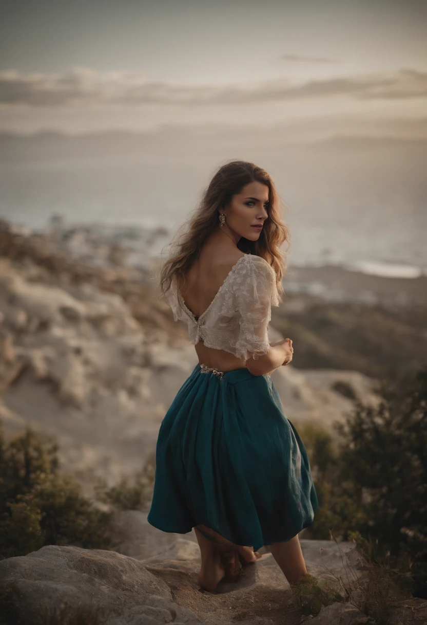 A woman standing on a rock looking out over the ocean - SeaArt AI