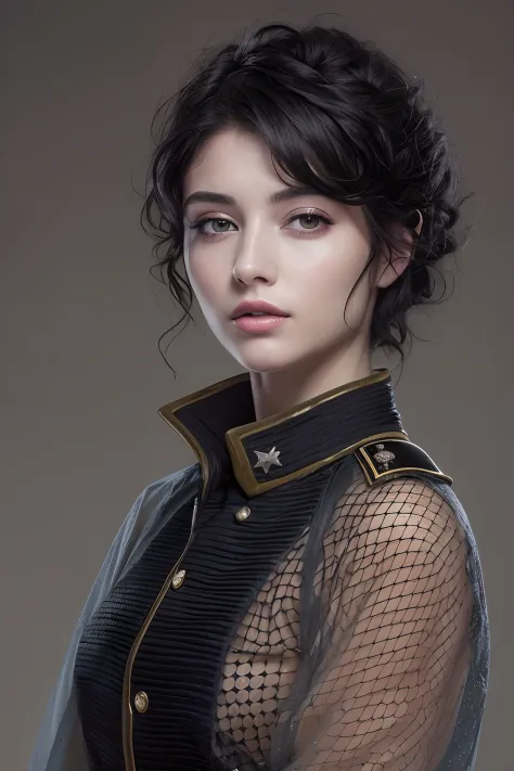 (Highest Resolution, Distinct_image) beste-Qualit, The woman, Masterpiece, Highly detailed, semi-realistic, black short hair, bl...