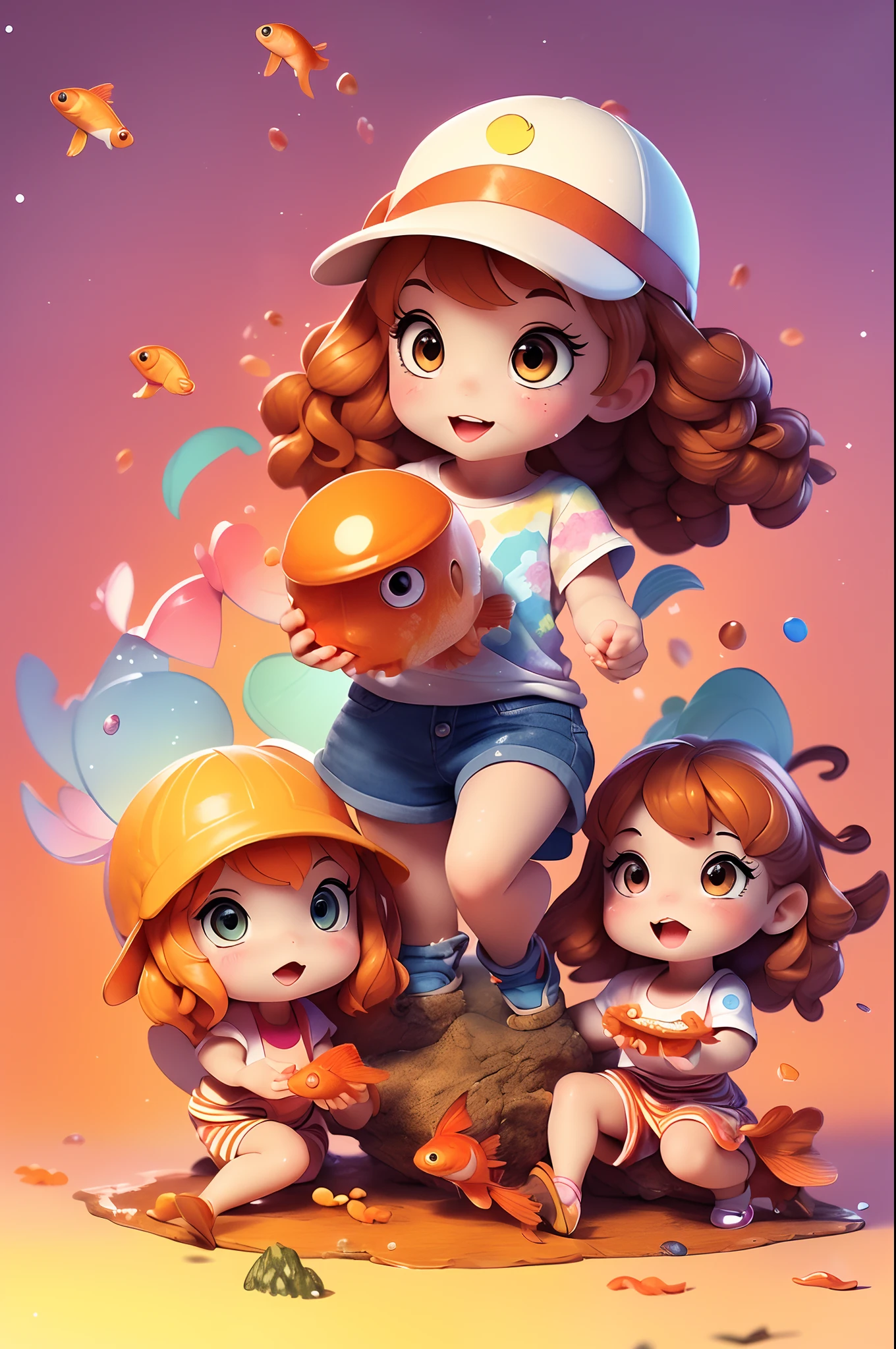 (masutepiece:1.2),(Best Quality:1.1),(Ultra-detailed:1.1),(Realistic:1.2),(Colorful:1.2),(Young girls:1.3),(Japanese:1.1),(Clothing samples:1.1),(Girls playing with goldfish scoop:1.3),(Colorful contact lenses:1.2),(FULL BODYSHOT:1.2),(Summer:1.1)