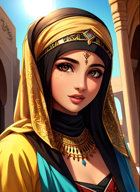 (Masterpiece,best quality,high quality,ultra-realistic, Extremely detailed:1.2),vibrant colors,female Arab teenager, (Arabic fac...