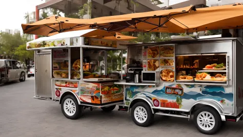 Introducing "Arabian Bites Mobile Eatery" – a stunning, mobile fast-food cart designed to tantalize your taste buds. With its elegant Middle Eastern-inspired aesthetics, this culinary marvel is a fusion of tradition and modernity. The ornate arabesque patt...