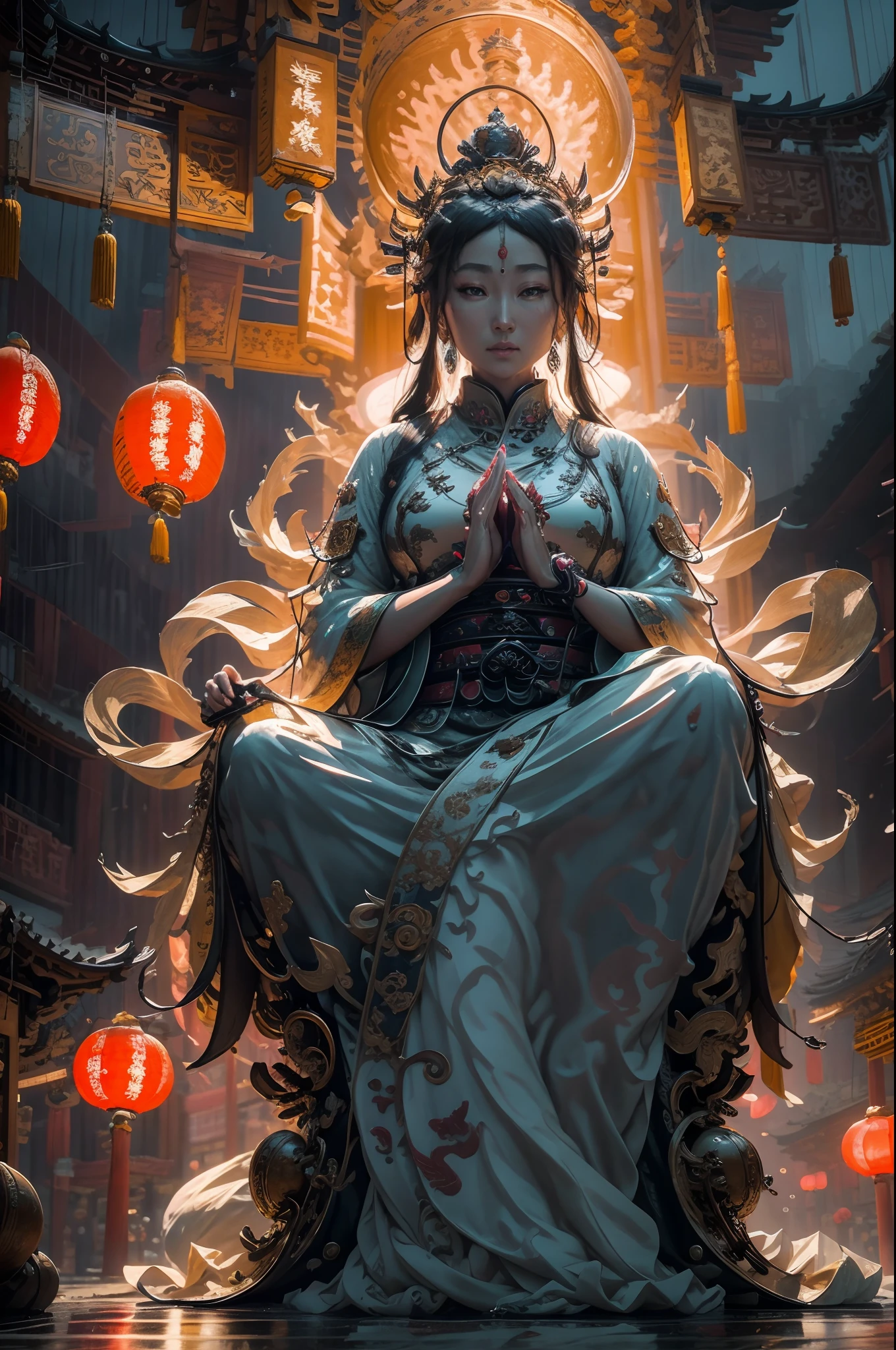 chinese style,Guanyin Statue,close-up photo,Photography,clear facial features,character concept art,Magic Realism,Imagination,microscopic view,Extreme Big Close-Up(EBCU),first-person view,beautiful lighting