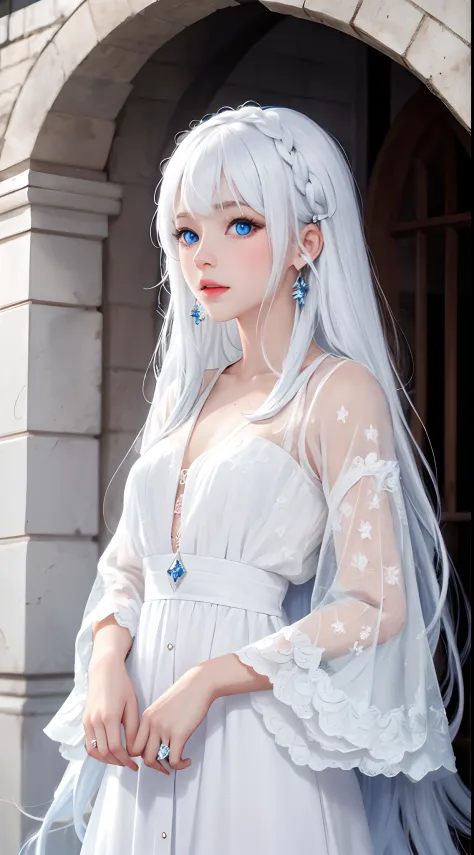 Cute long hair Blue eyes, white hair, short airy