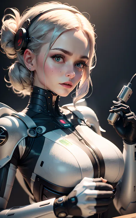 complex 3d render ultra detailed of a beautiful porcelain profile woman android face, (((full bodyesbian))), Cyborgs, cyborg rob...
