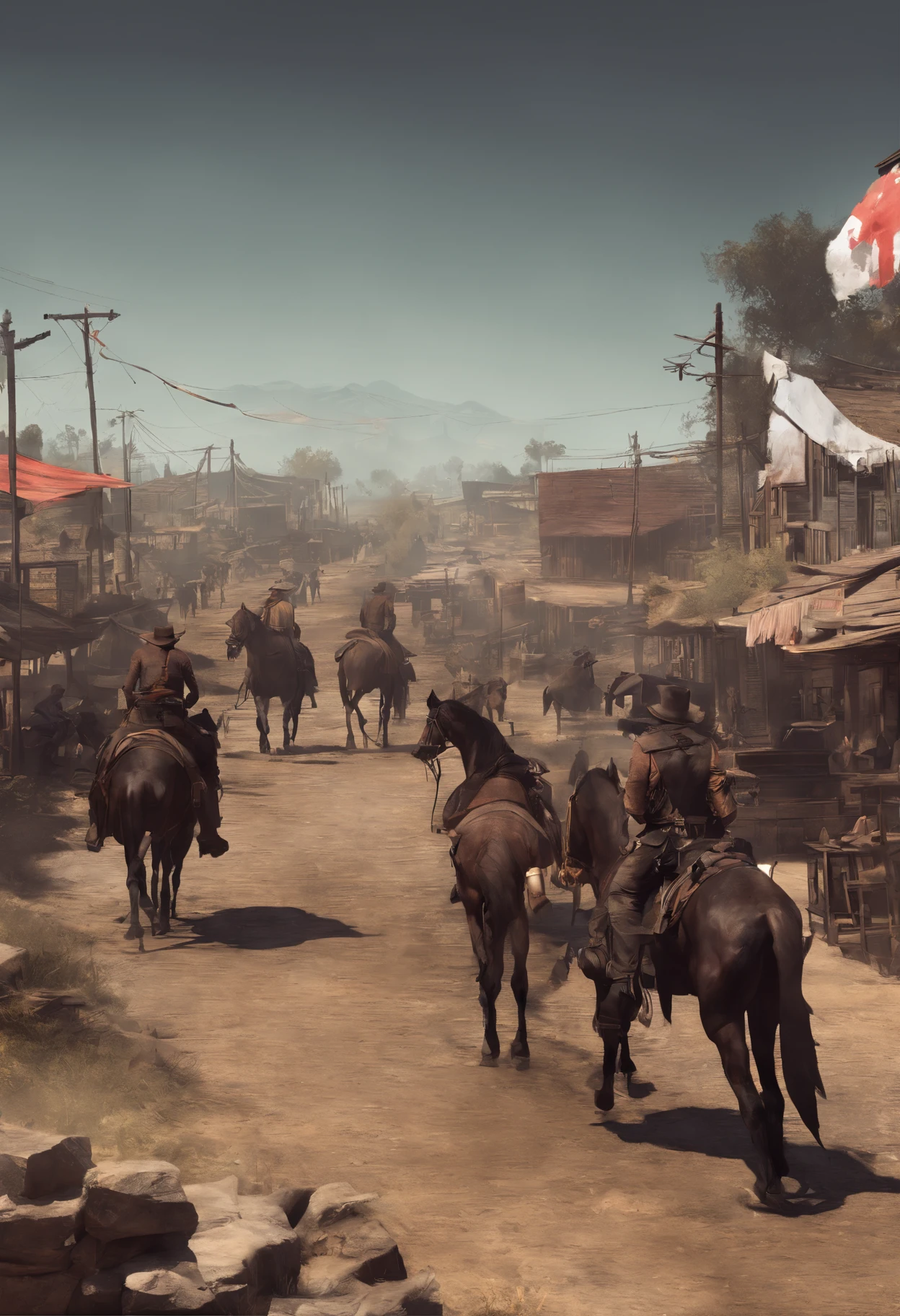 Arafed image of a group of people riding horses down a dirt road ...