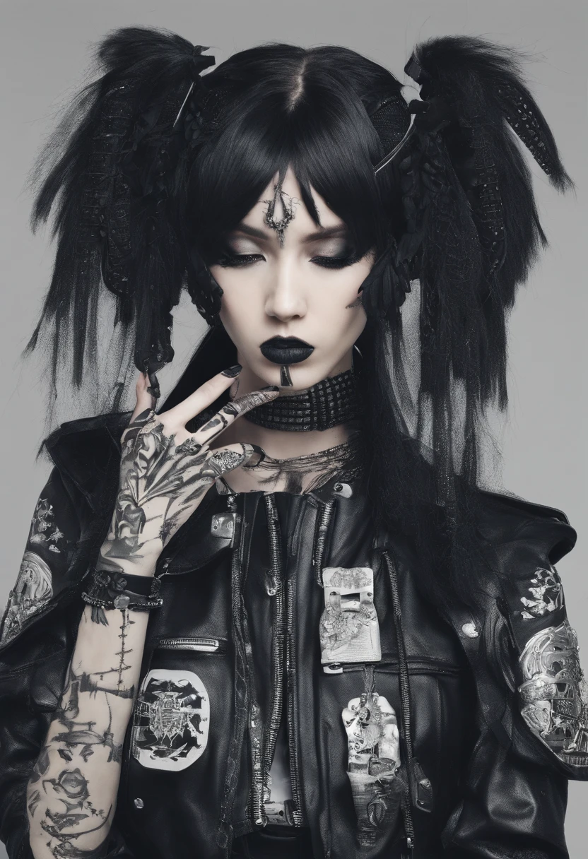 traditional japanese emo geisha skinhead, hairgoth, emo goth spikey fashion shoot editorial style, Hypebeast ultra fast fashion gang signs with goth emo accessories