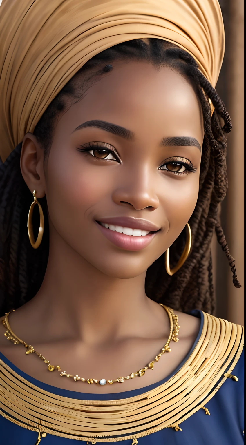 In a captivating (close-up:1.3), the beauty of the (African_woman:1.3) shines through, her radiant smile and striking features revealing a tapestry of heritage, strength, and grace that transcends boundaries and captivates hearts. Best quality, masterpiece, ultra high res, (photorealistic:1.5), raw photo, (sharp:1.2) focus, HDR, (detailed_skin:1.2).