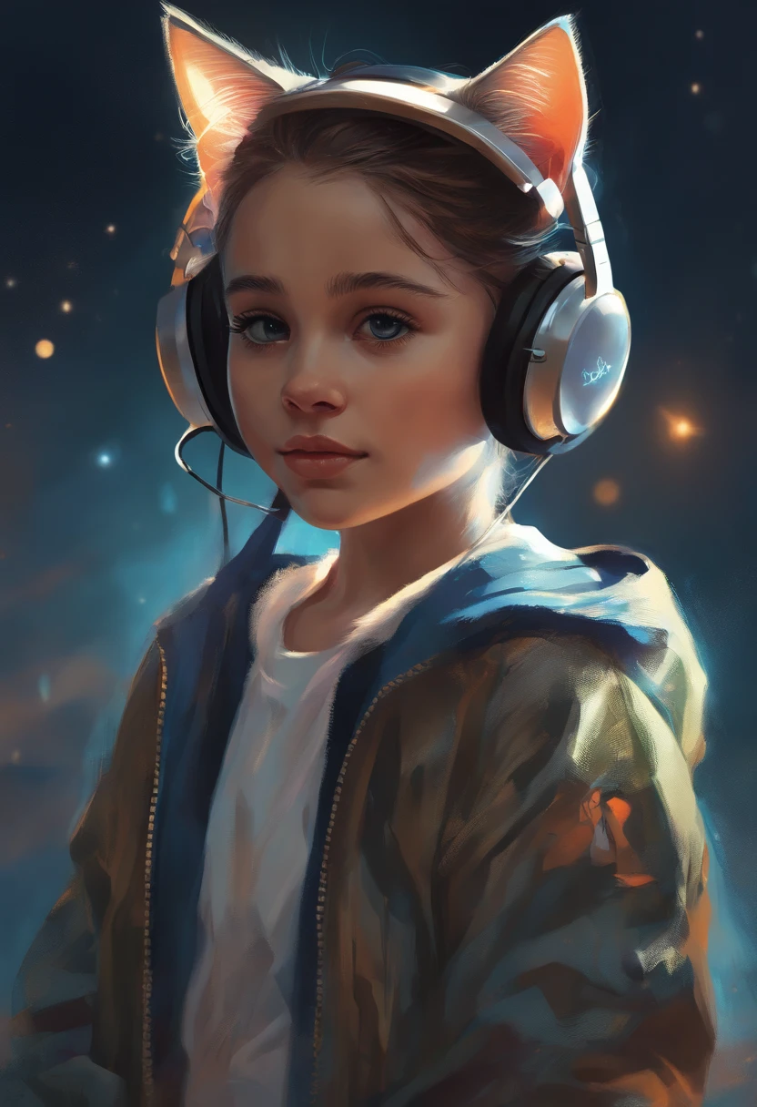 Perfect centering, A cute kitten all over, Wear a student jacket, Wearing sunglasses, Wearing headphones, Standing position, Abstract beauty, Centered, Looking at the camera, Facing the camera, nearing perfection, Dynamic, Moonlight, Highly detailed, Digital painting, art  stations, concept-art, smooth, Sharp focus, 8K, high definition resolution, illustration, Art by Carne Griffiths and Wadim Kashin, White background