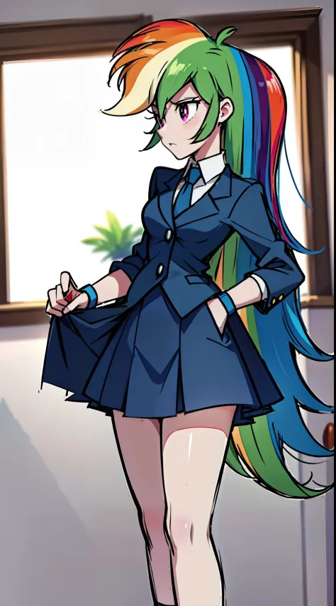 Rainbow Dash, Rainbow Dash of My Little Pony, Rainbow Dash as a girl, 1girl, (feminine uniform)
