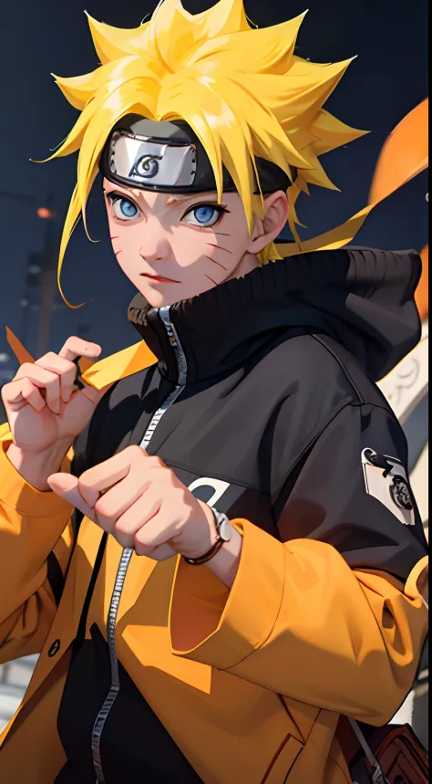 Masterpiece, 1boy, Superb Style, hypebeast chothes, Outdoor, Upper Body, Uzumaki Naruto, blue eyes, yellow hair, cool boy