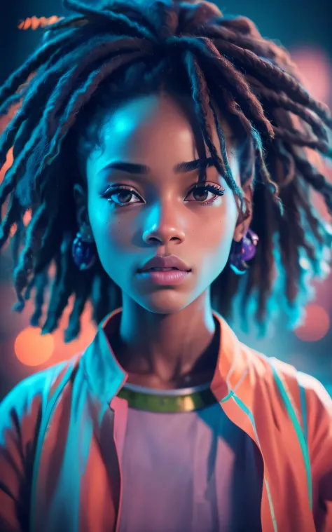 (best quality,4k,8k,highres,masterpiece:1.2),ultra-detailed,realistic,portrait,brown african decent girl with dreads,detailed eyes,detailed lips,detailed face,long eyelashes,determined expression,dynamic pose,traditional samurai armor,copper brown dreadloc...